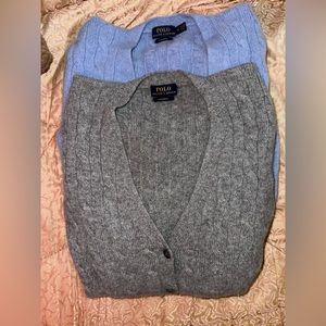 Set of 2- polo Ralph Lauren cashmere cable knit long cardigans in grey and blue